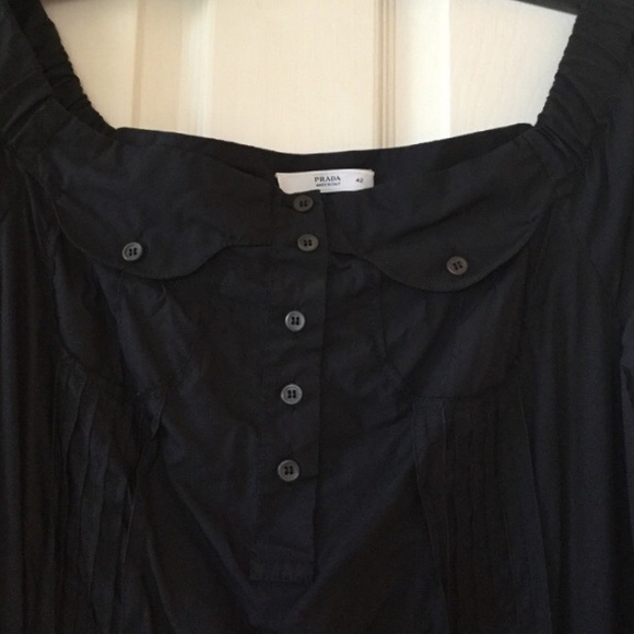 Prada off the shoulders pleat cotton black dress - Picture 3 of 8